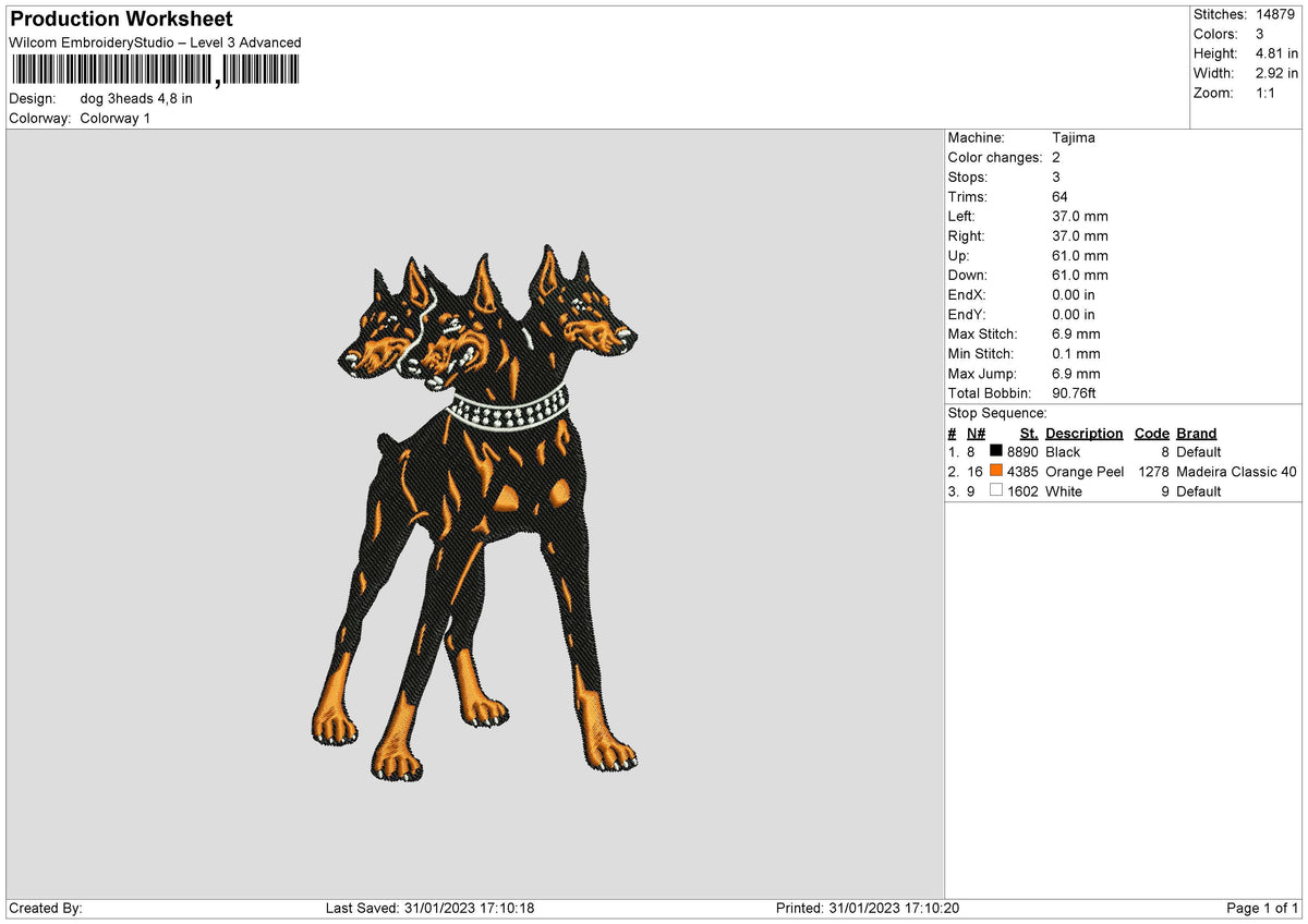 Dog 3heads Embroidery File 6 sizes