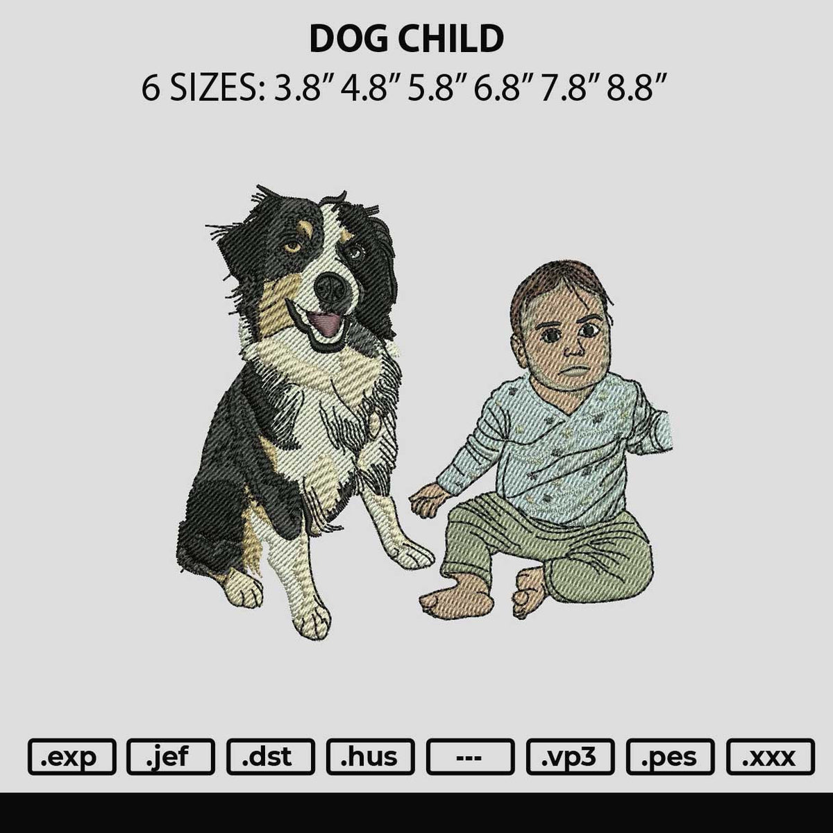 Dog Child Embroidery File 6 sizes