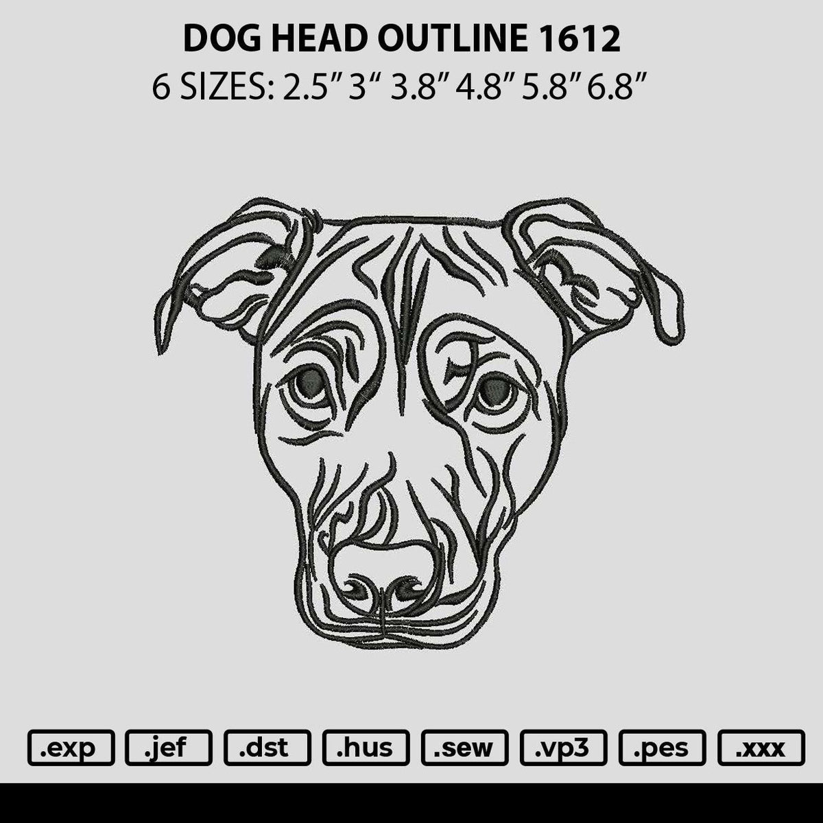 Dog Head Outline 1612 Embroidery File 6 sizes