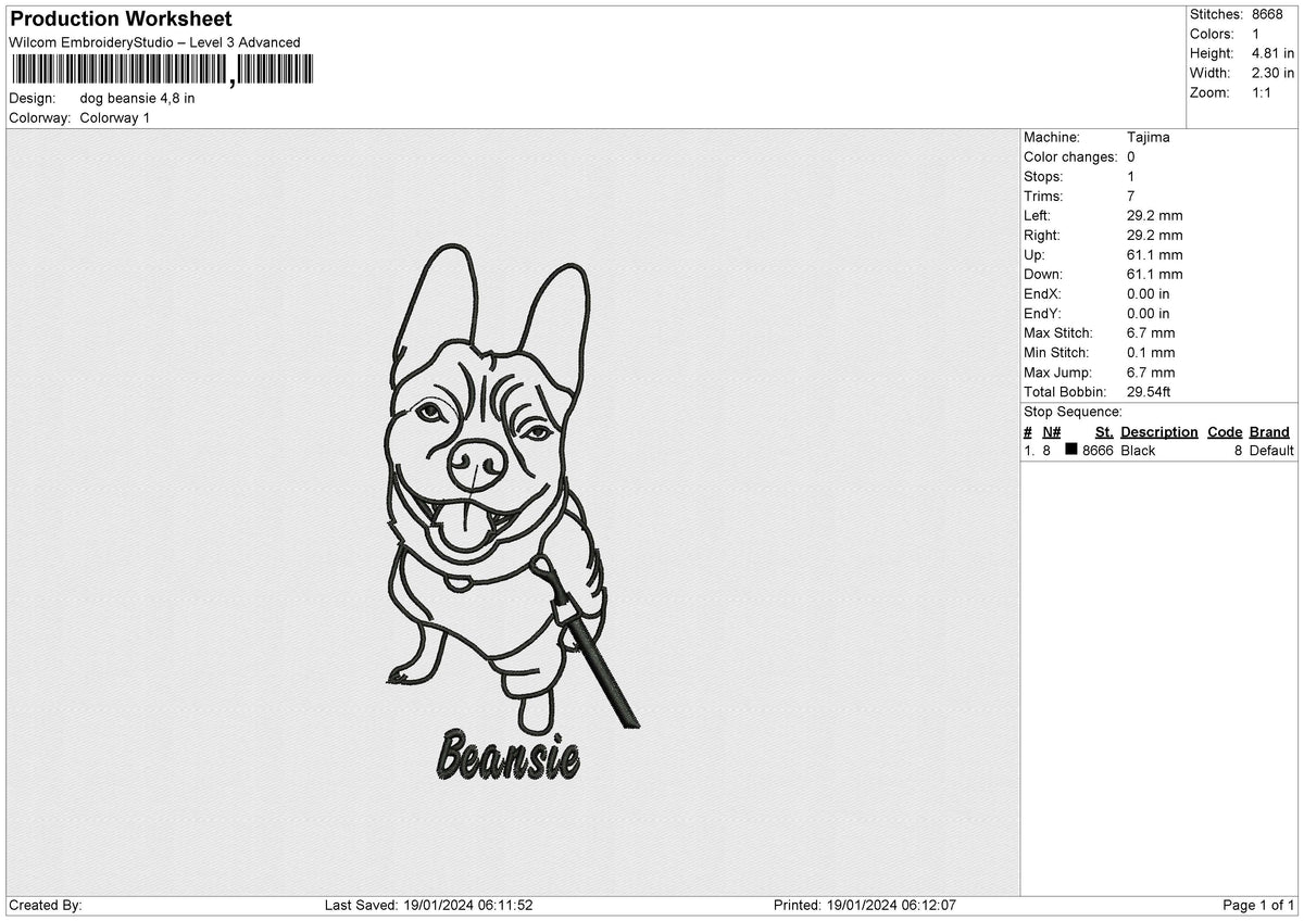 Dog beansie Embroidery File 6 size