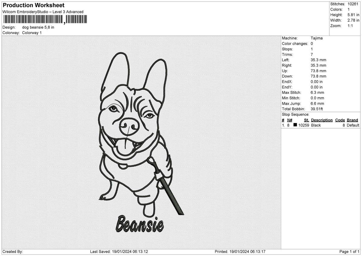 Dog beansie Embroidery File 6 size
