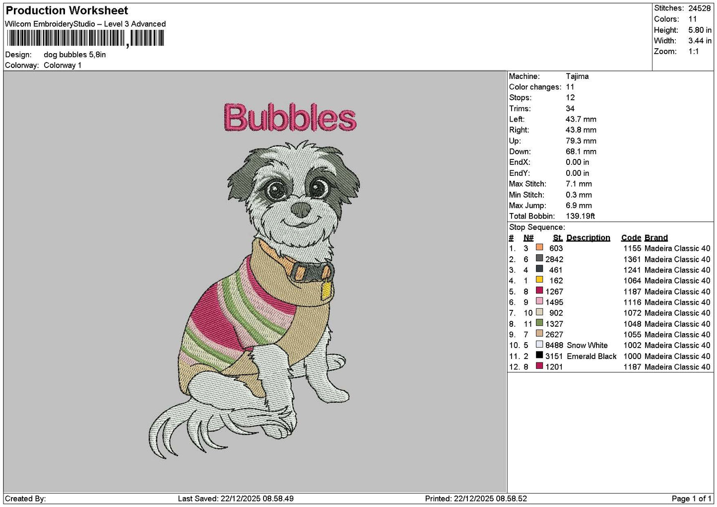 Dog Bubbles Embroidery File 6 sizes
