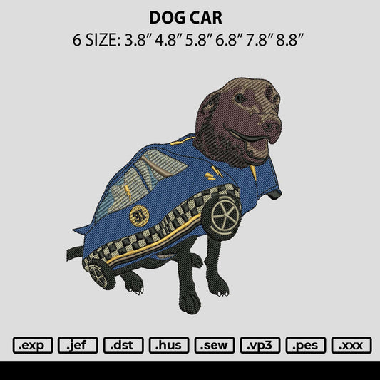 Dog Car Embroidery File 6 sizes