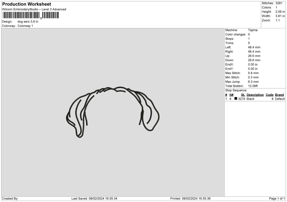Dog Ears 0802 Embroidery File 6 sizes