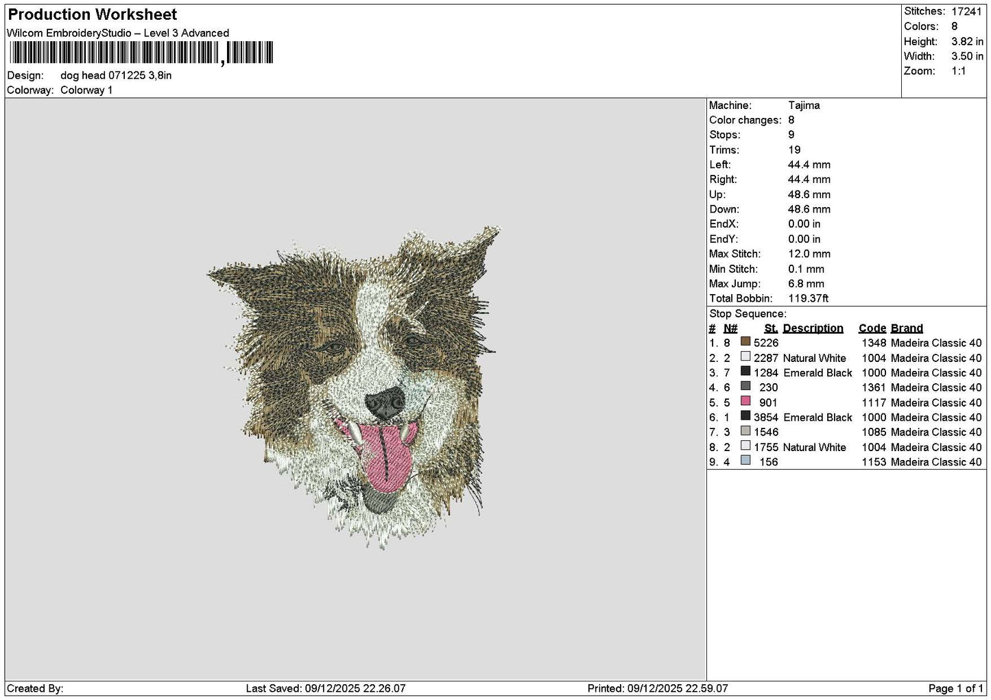 Dog Head 0712 Embroidery File 6 sizes