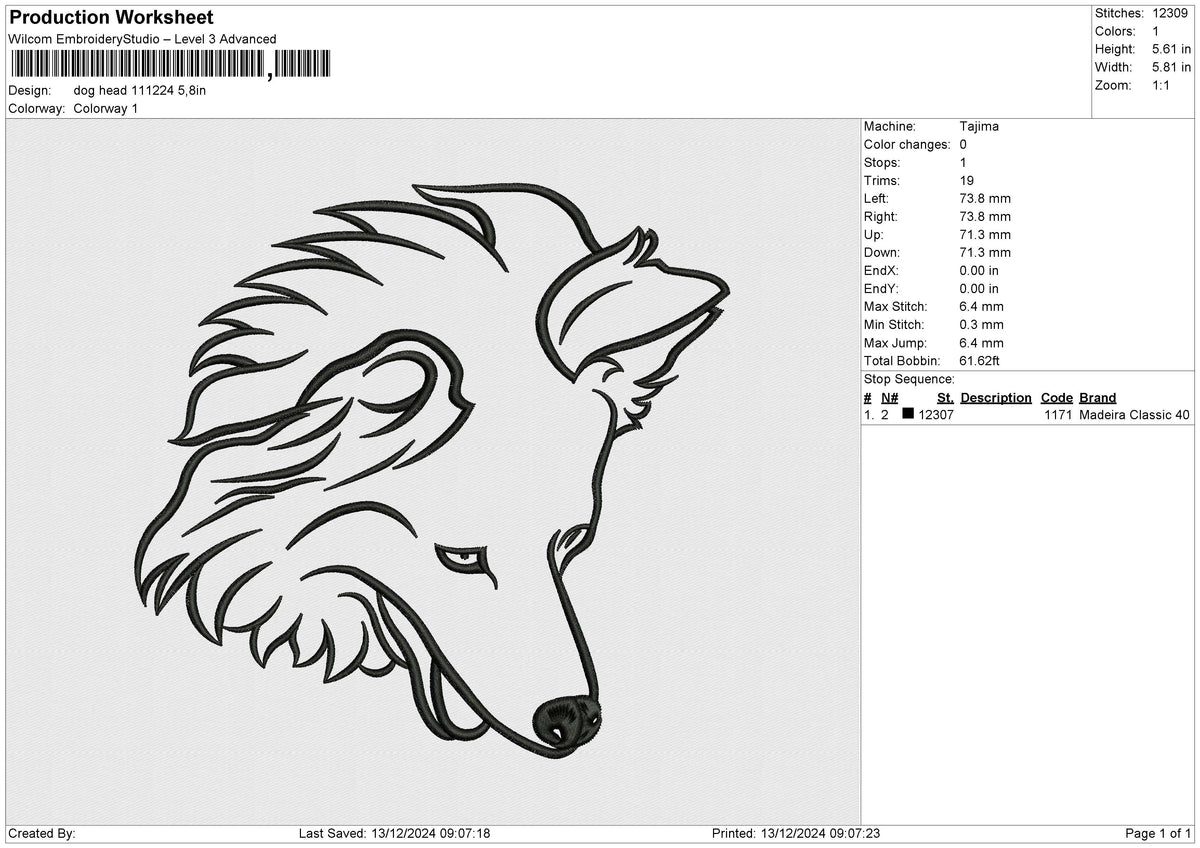 Dog head 111224 Embroidery File 9 size