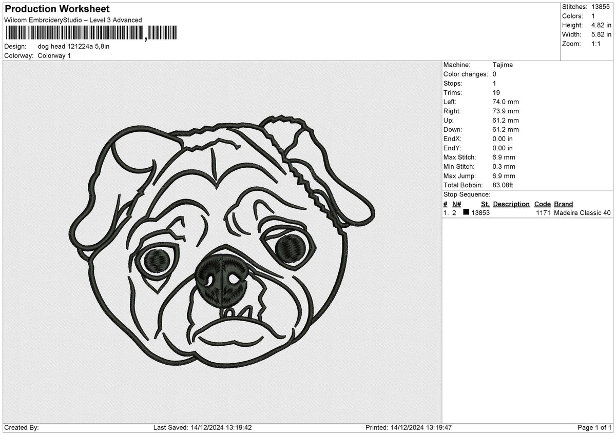 Dog Head 121224 A Embroidery File 6 size