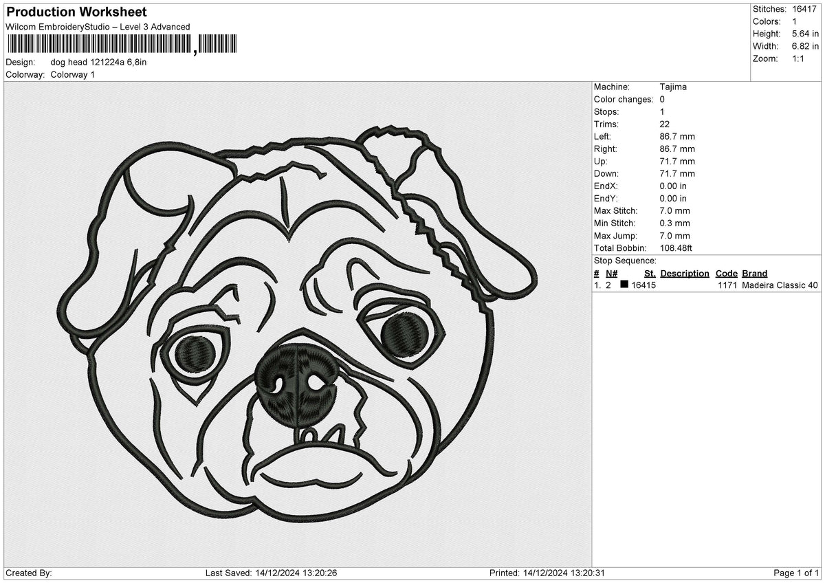 Dog Head 121224 A Embroidery File 6 size