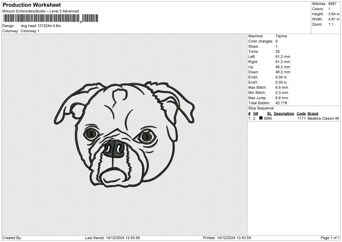 Dog Head 121224 D Embroidery File 9 size