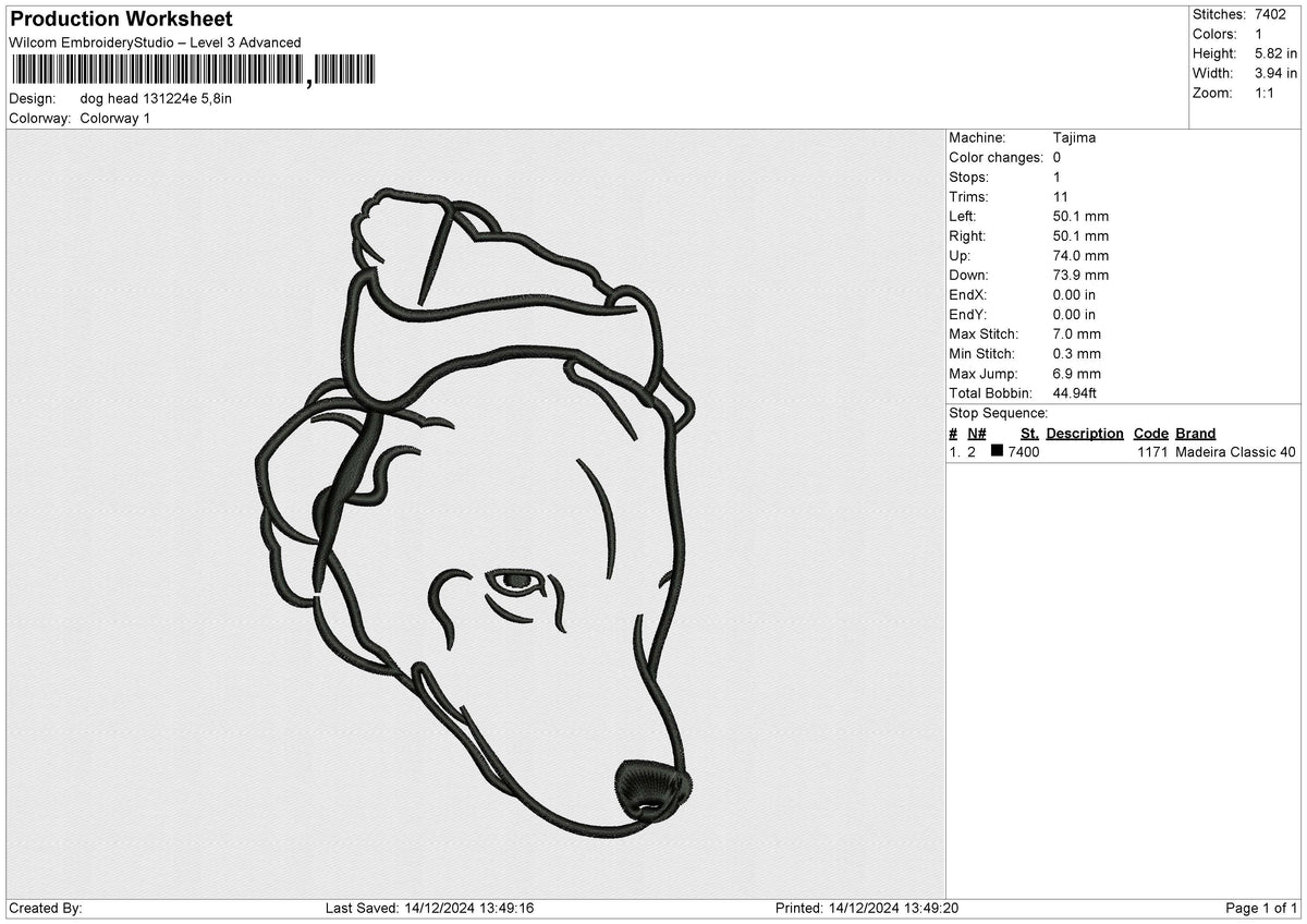 Dog Head 121224 E Embroidery File 9 size