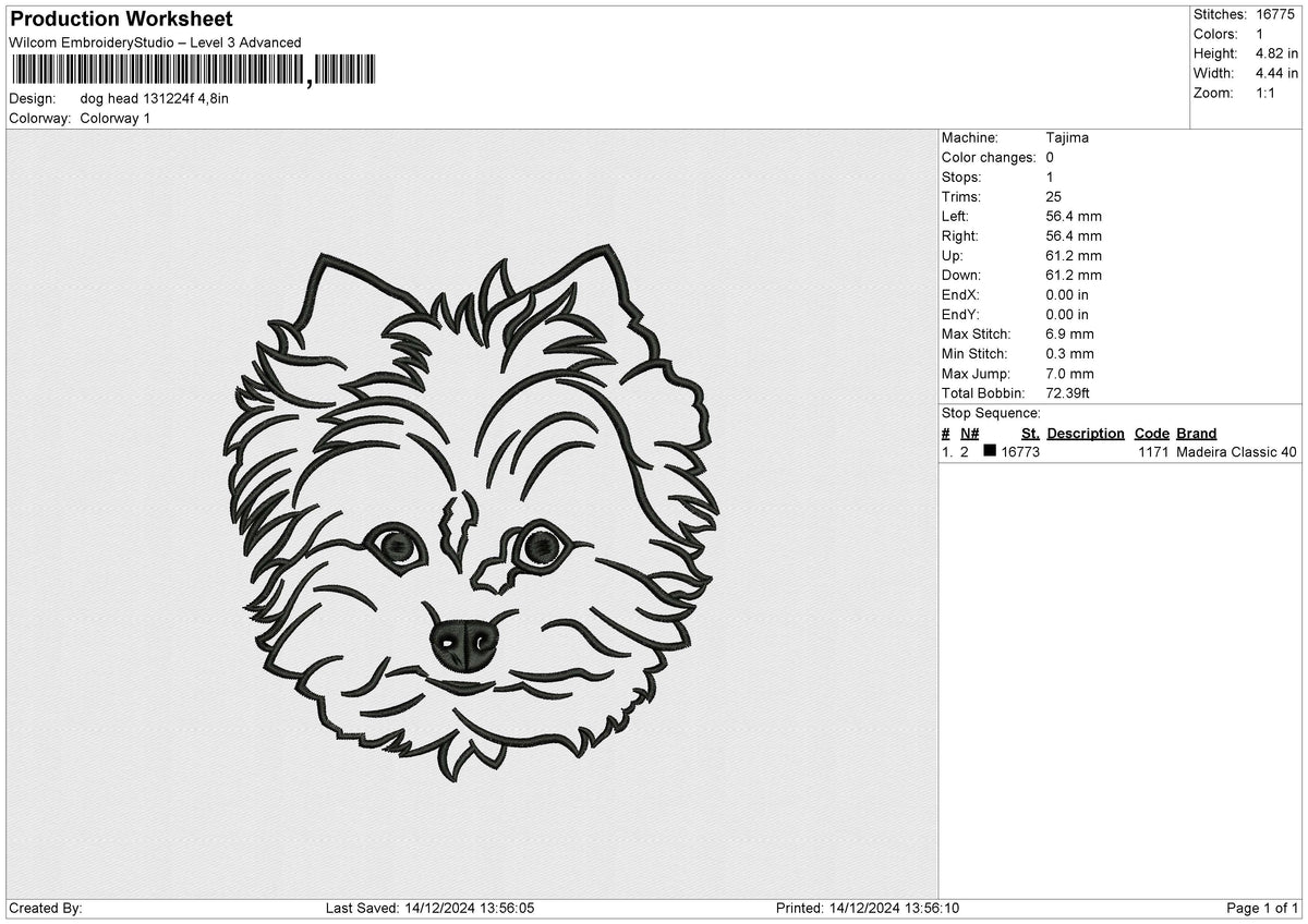 Dog Head 121224 F Embroidery File 9 size
