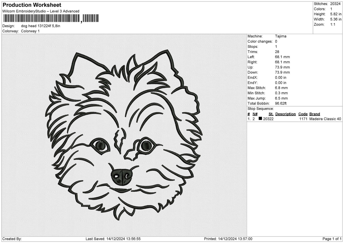 Dog Head 121224 F Embroidery File 9 size