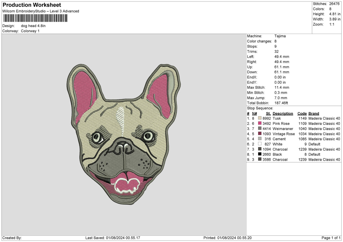 Dog Head Patch Embroidery File 6 sizes