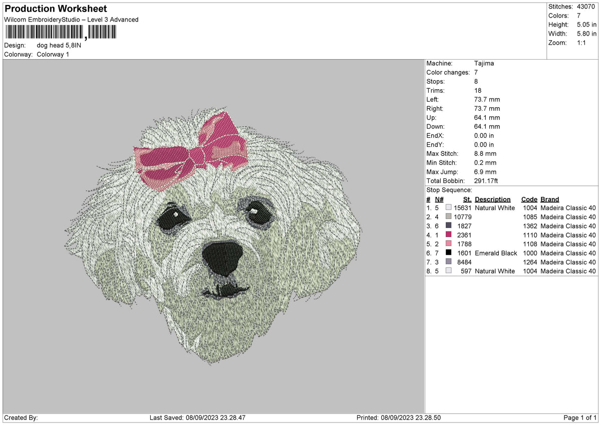 Dog Head Embroidery File 6 sizes