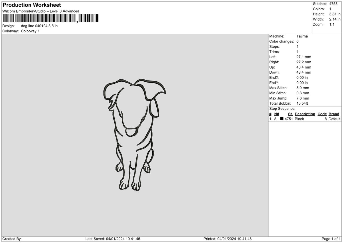 Dog Line 0401 Embroidery File 6 sizes