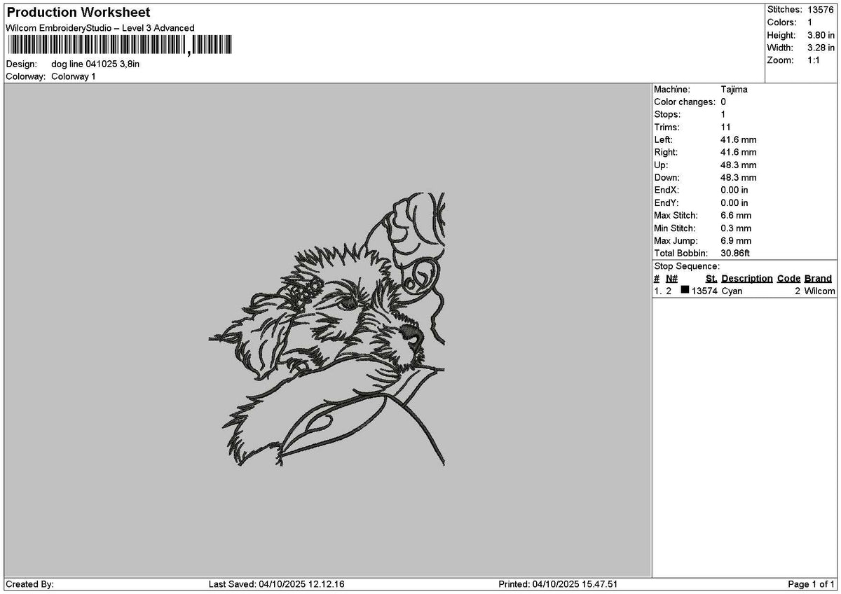 Dog line 0410 Embroidery File 6 sizes
