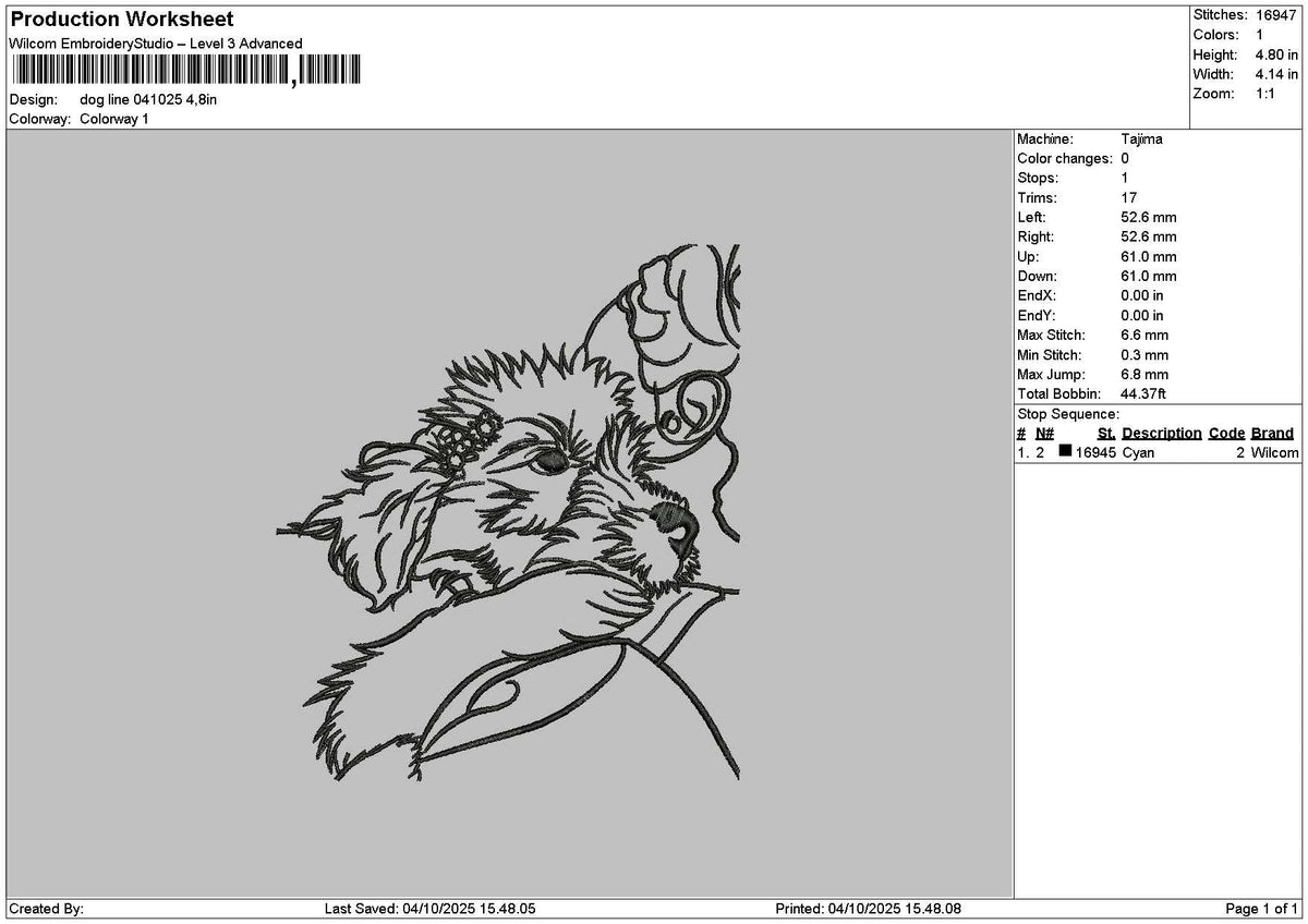 Dog line 0410 Embroidery File 6 sizes