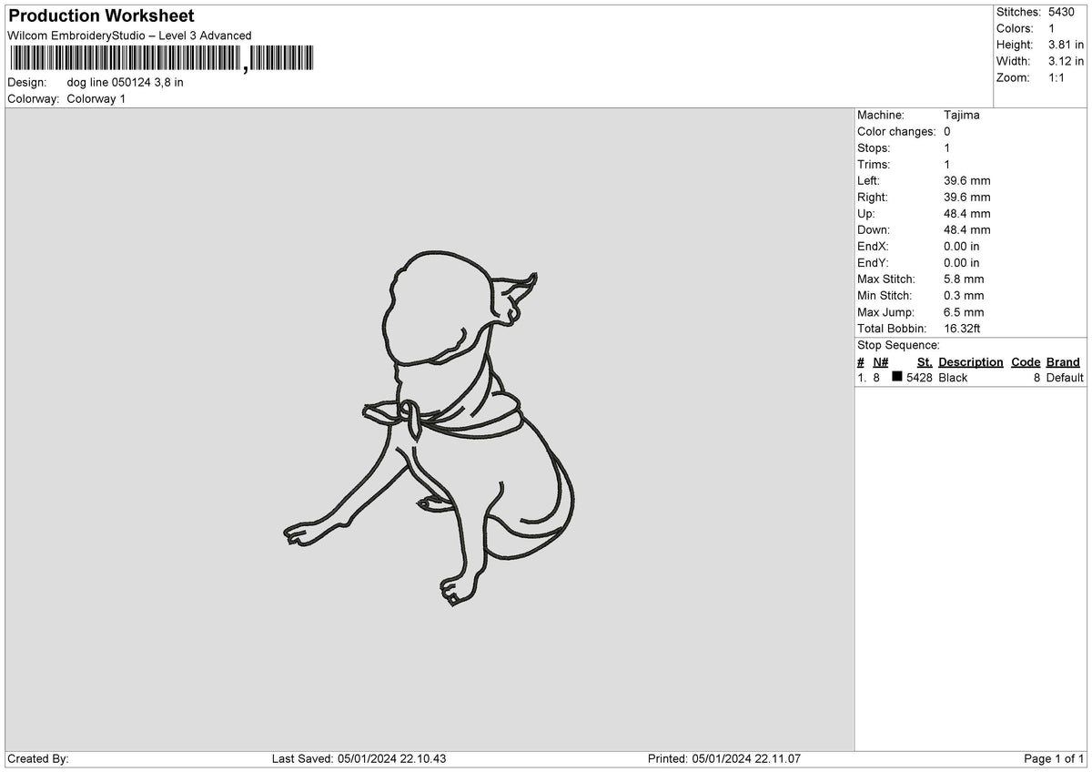 Dog Line 0501 Embroidery File 6 sizes