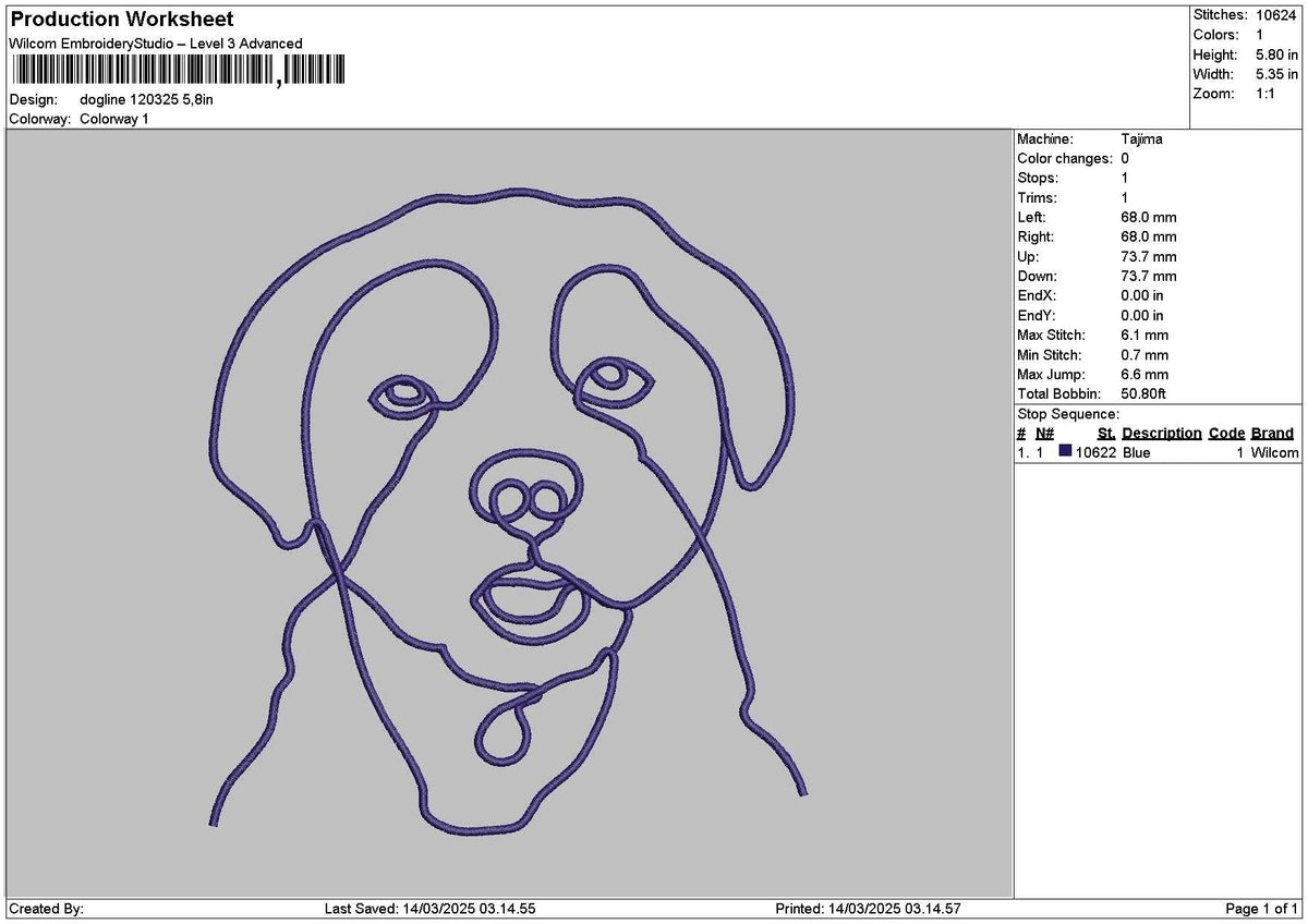 Dog Line 1203 Embroidery File 6 sizes