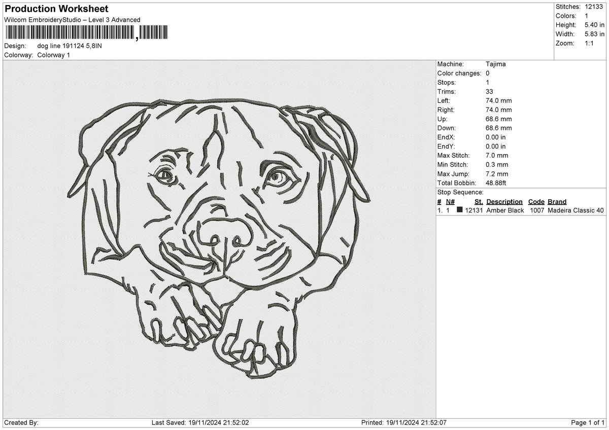 Dog line 191124 Embroidery File 6 size