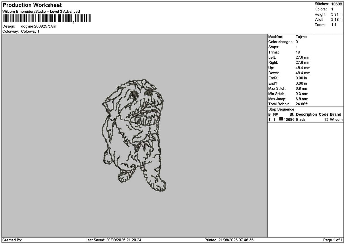 Dog Outline 2008 Embroidery File 6 sizes