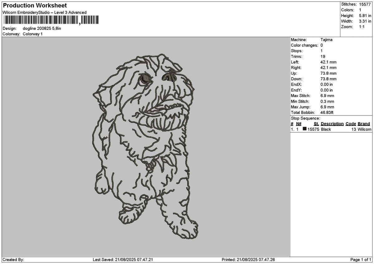 Dog Outline 2008 Embroidery File 6 sizes