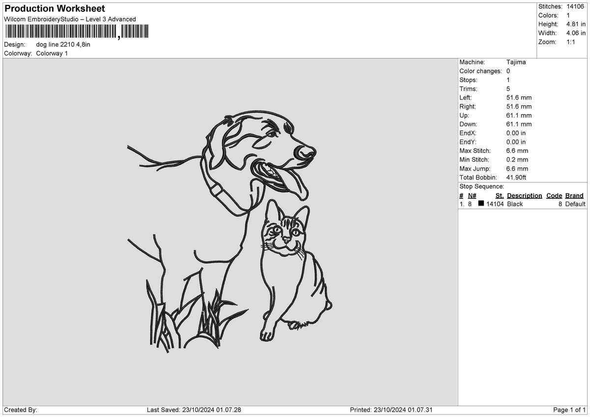 Dog Line 2210 Embroidery File 6 sizes