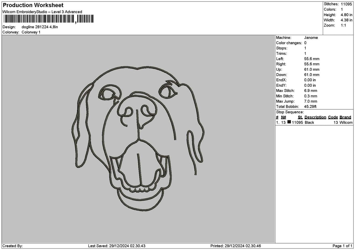 Dogline 2812 Embroidery File 6 sizes
