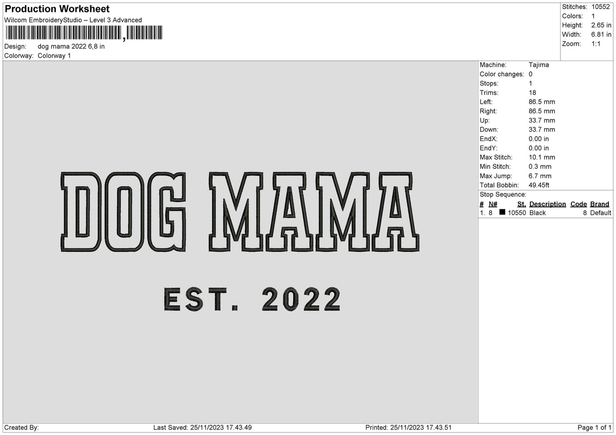 Dog Text 22 Embroidery File 6 sizes