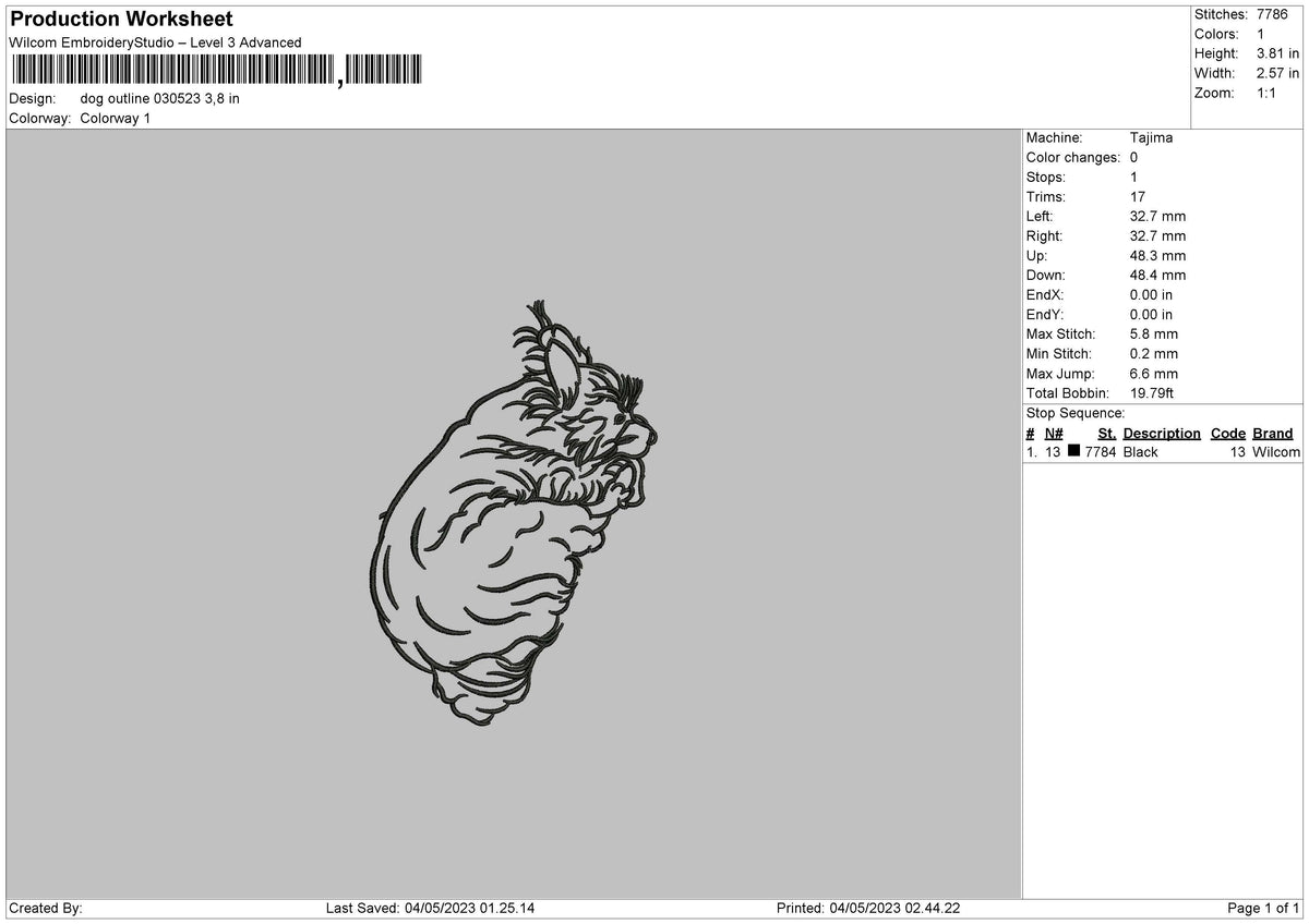 Dog Outline 0305 Embroidery File 6 sizes