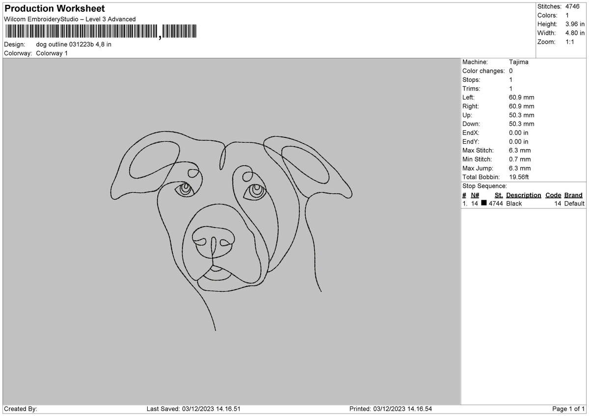 Dog Outline 0312b Embroidery File 6 sizes