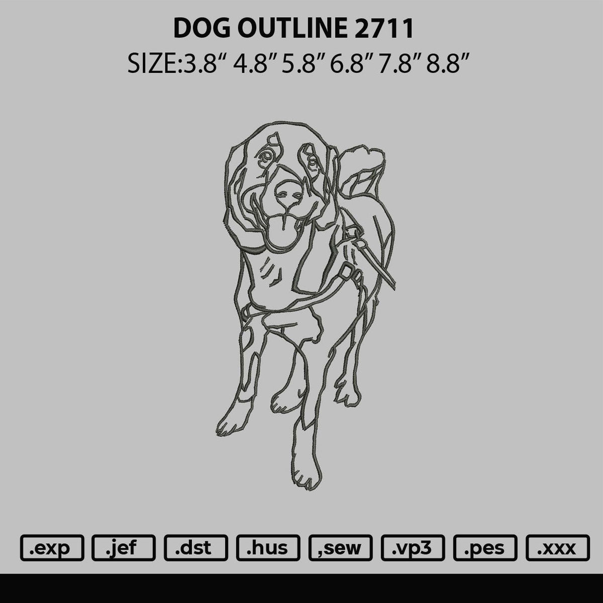 Dog Outline 2711 Embroidery File 6 sizes
