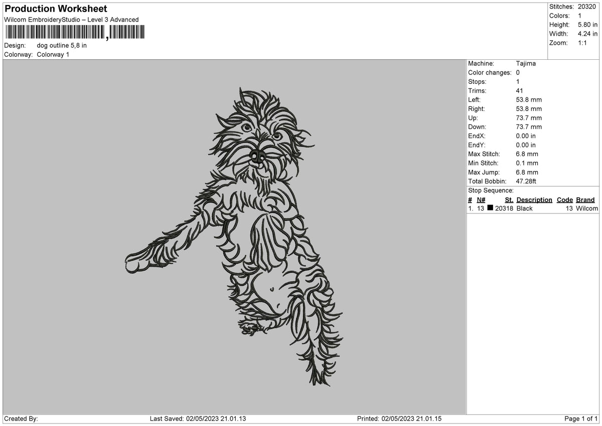 Dog Outline Embroidery File 6 sizes