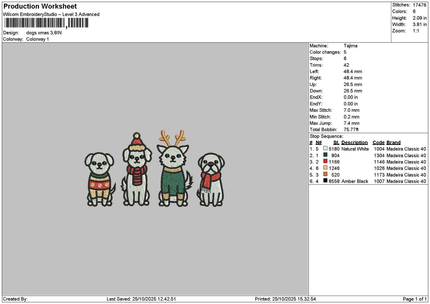 Dogs Xmas 001 Embroidery File 6 sizes