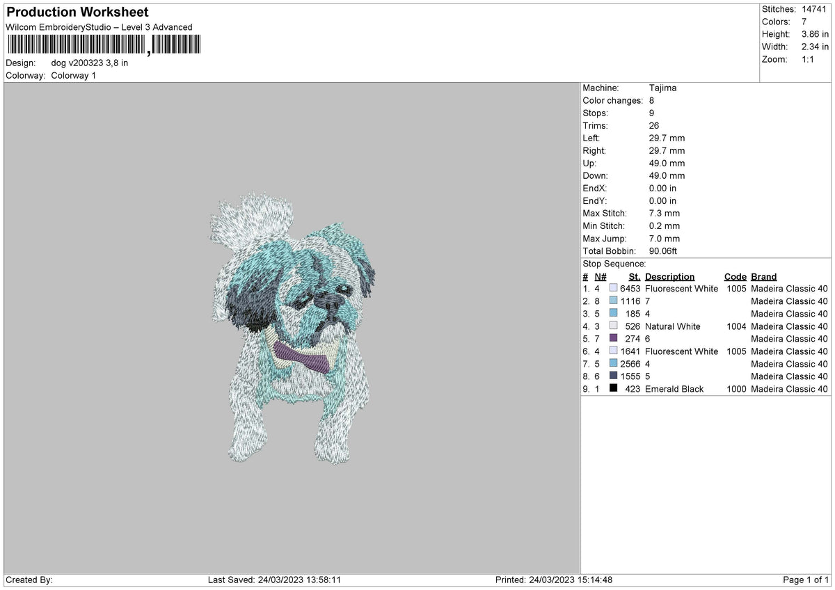 Dog V2003 Embroidery File 6 sizes