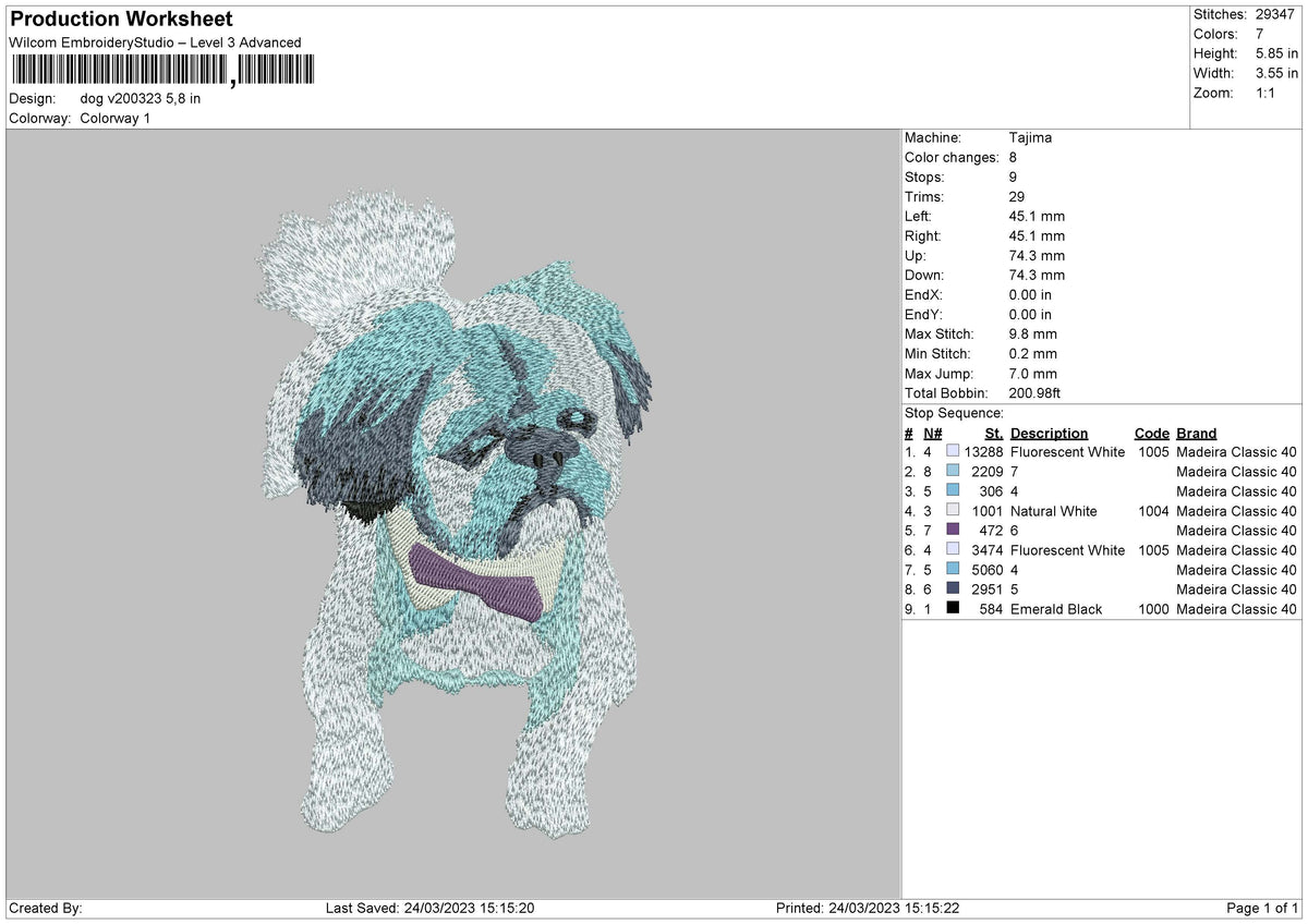 Dog V2003 Embroidery File 6 sizes