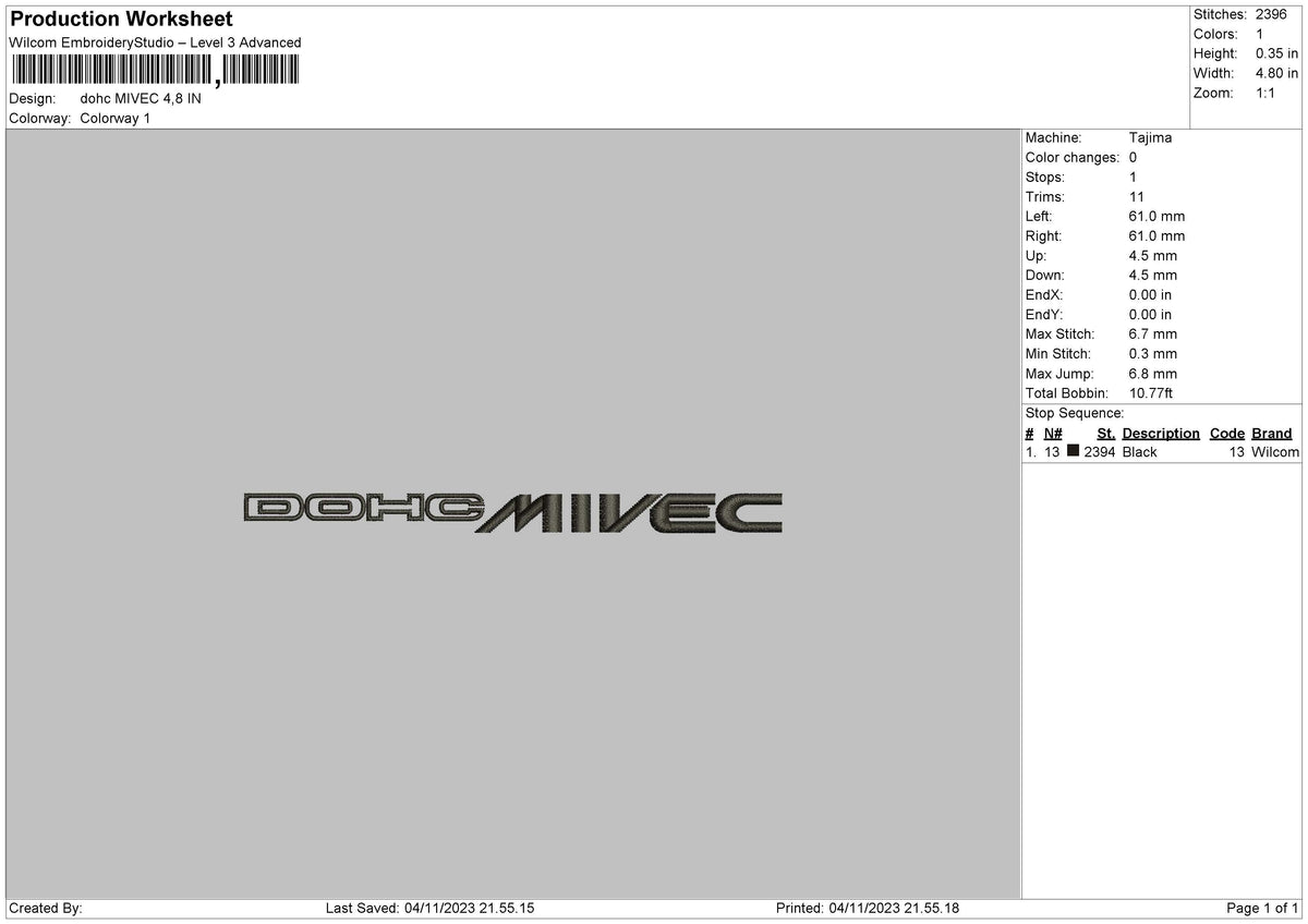 Mivec 01 Embroidery File 6 sizes