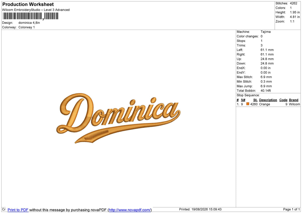 Dominica Embroidery File 6 size