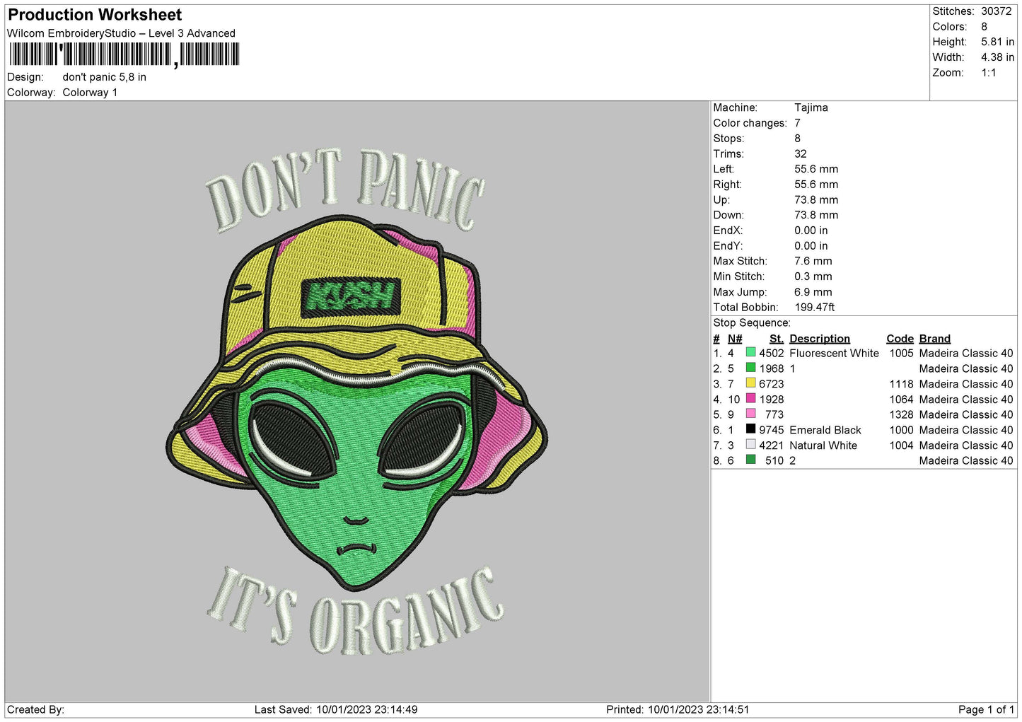 Dont Panic Embroidery File 6 sizes