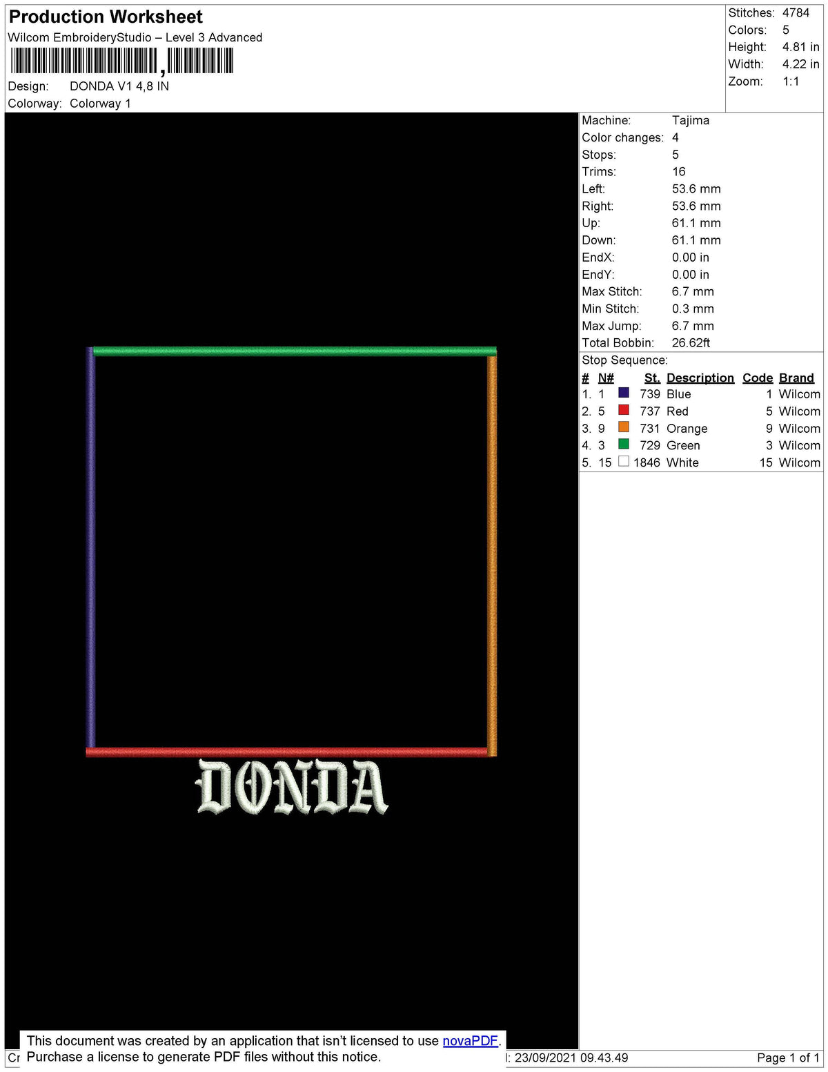Donda V1 Embroidery File 4 size