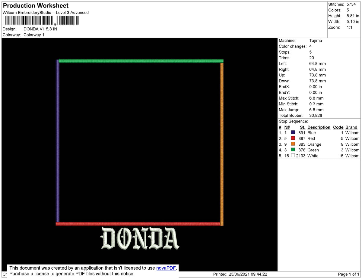 Donda V1 Embroidery File 4 size