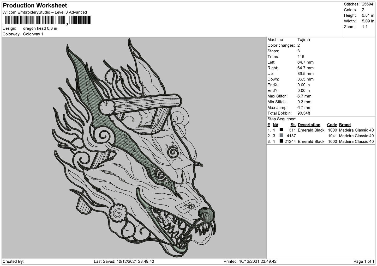 Dragon Head Embroidery