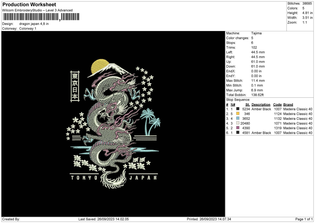 Dragon Japan Embroidery File 6 sizes