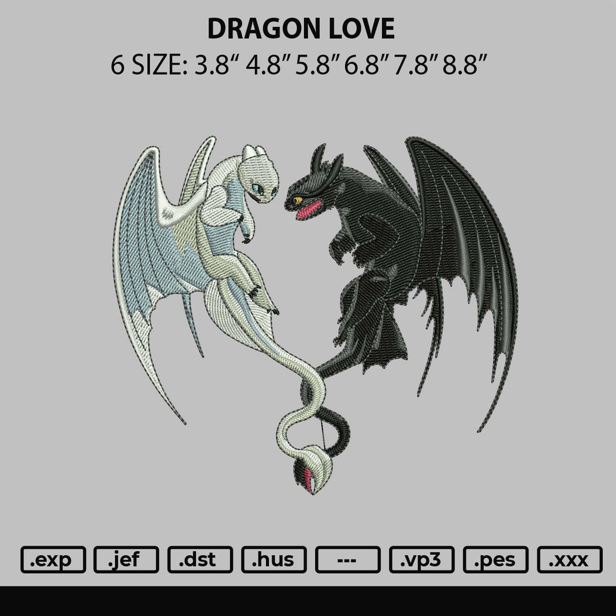 Dragon Love Embroidery File 6 sizes