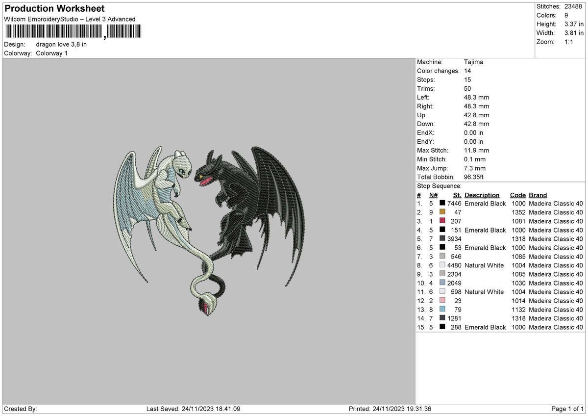 Dragon Love Embroidery File 6 sizes