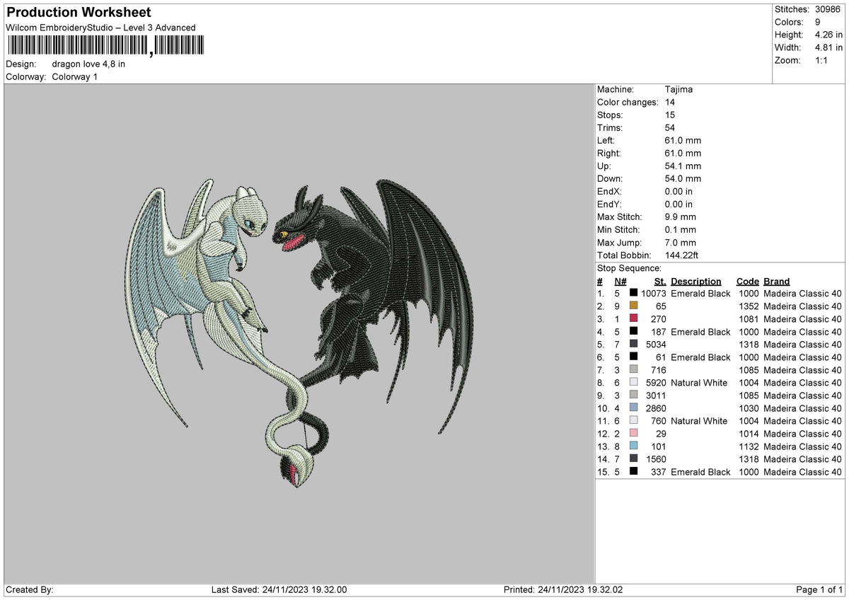 Dragon Love Embroidery File 6 sizes