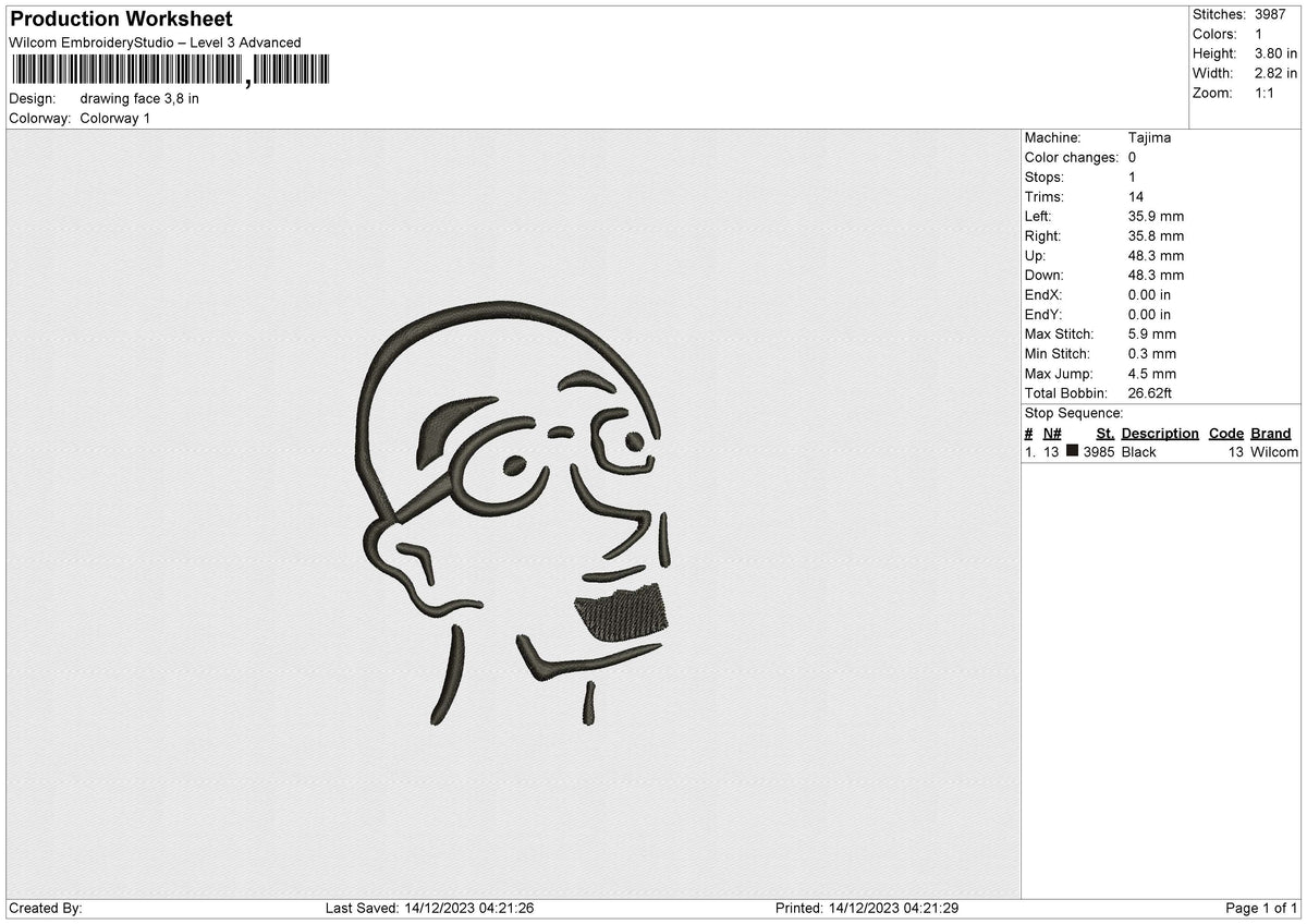 Drawing face Embroidery File 6 size