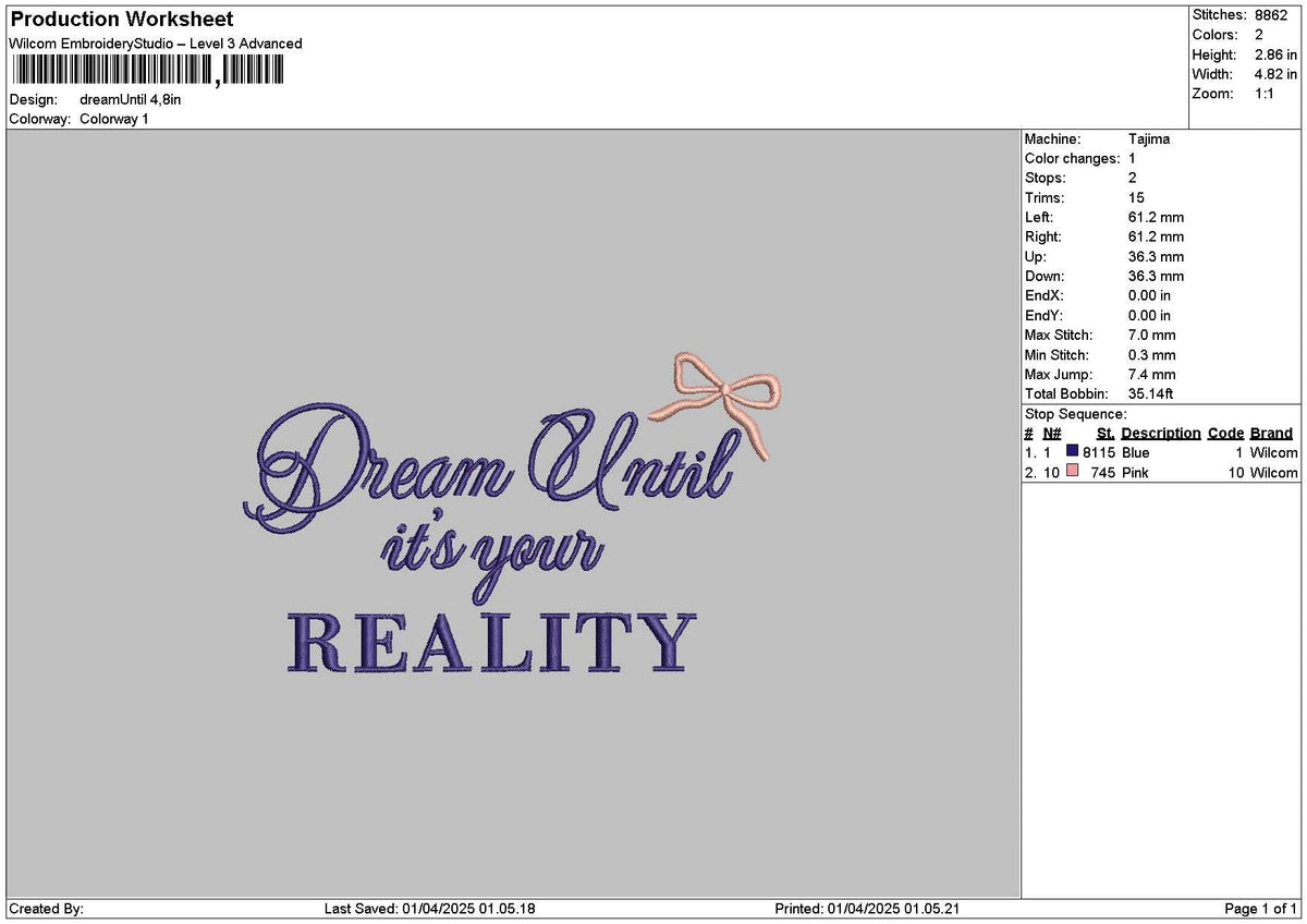 Dreamtext 0104 Embroidery File 6 sizes
