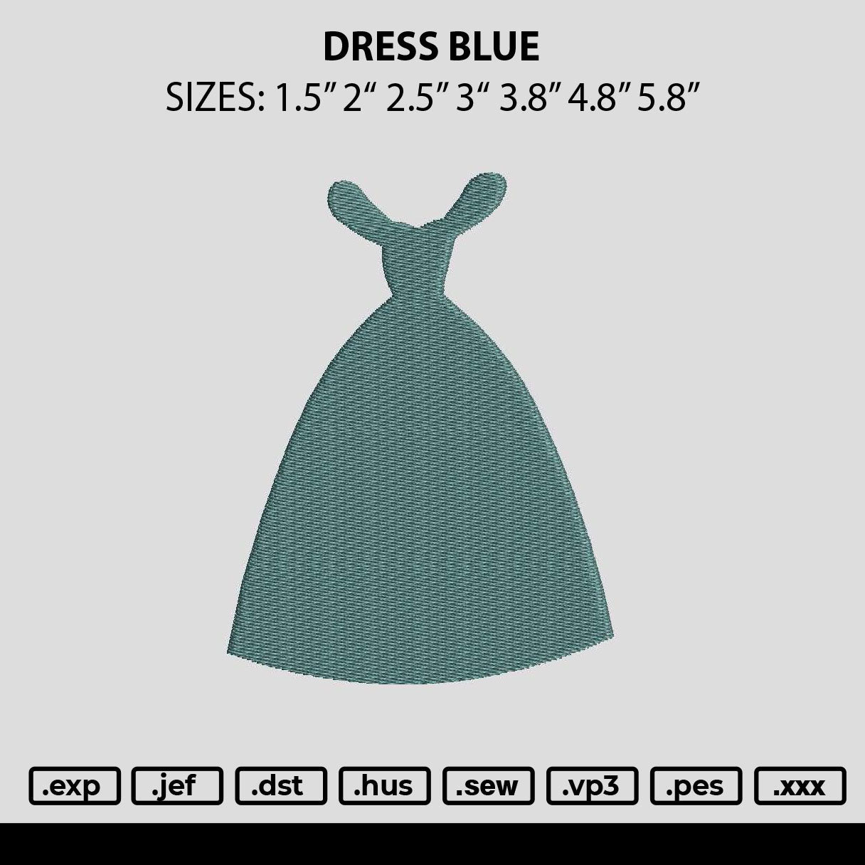 Dress Blue Embroidery File 6 sizes