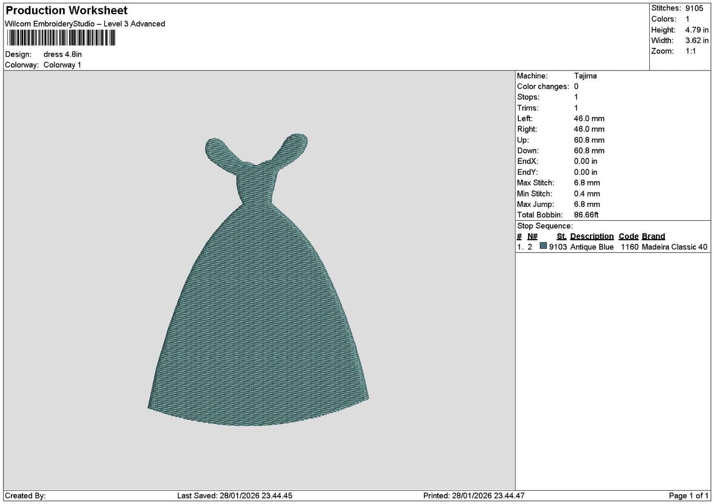 Dress Blue Embroidery File 6 sizes